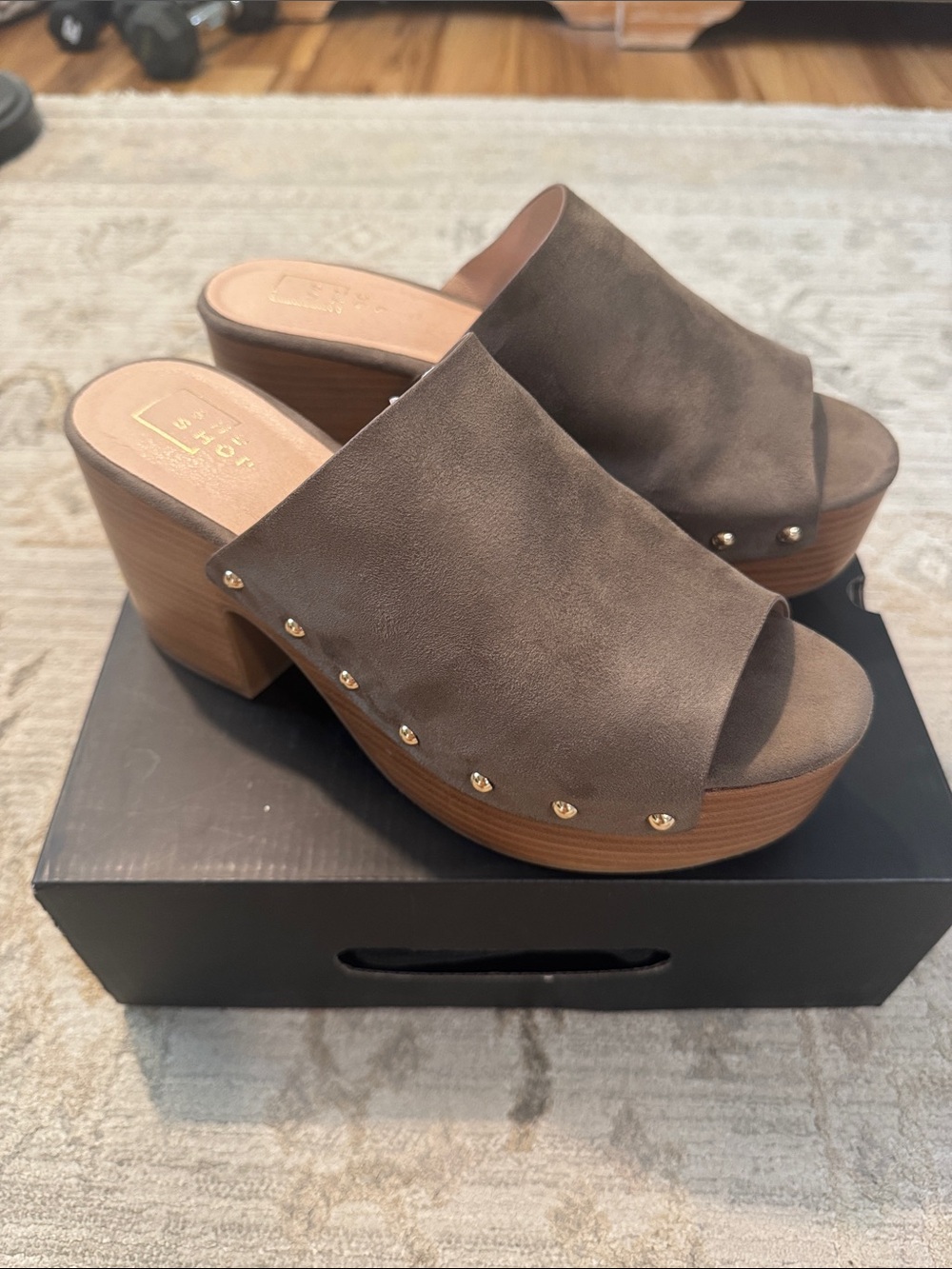 ShuShop Women's Taupe Suede Platform Slide Sandals